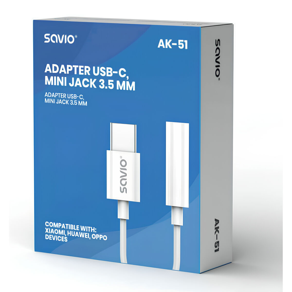USB-C – Jack 3.5 mm adapteris Savio AK-51 Balta 11 cm